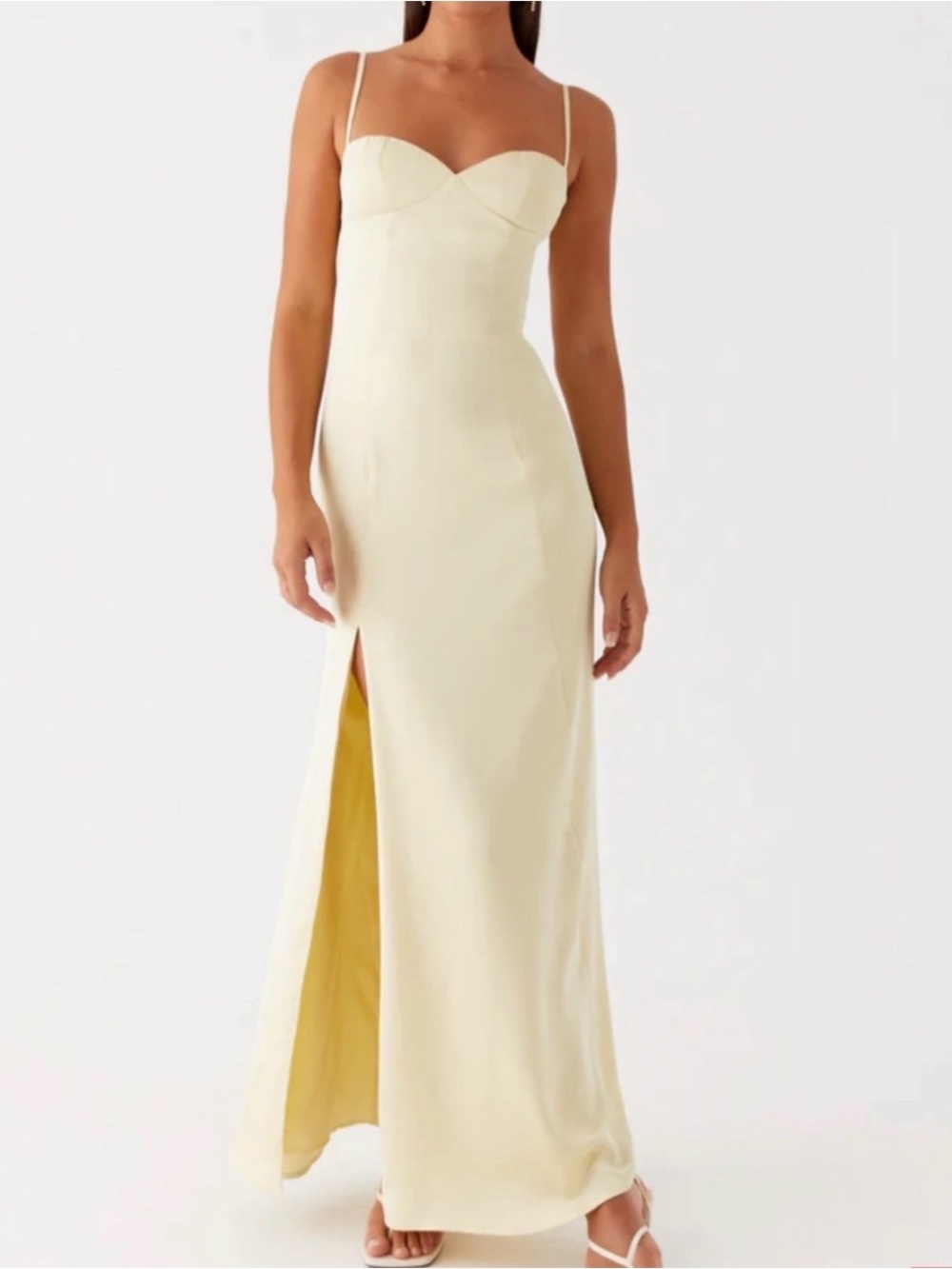 Peppermayo Yellow Spaghetti-Strap Column Dress with Front Slit NWT